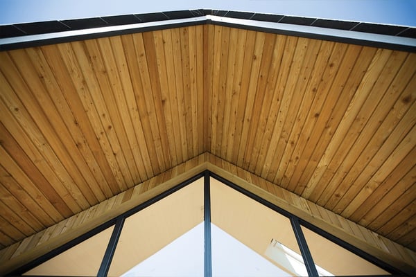 looking up towards timber soffit detail