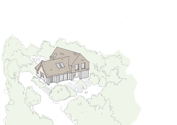 computer sketch of new thatched home